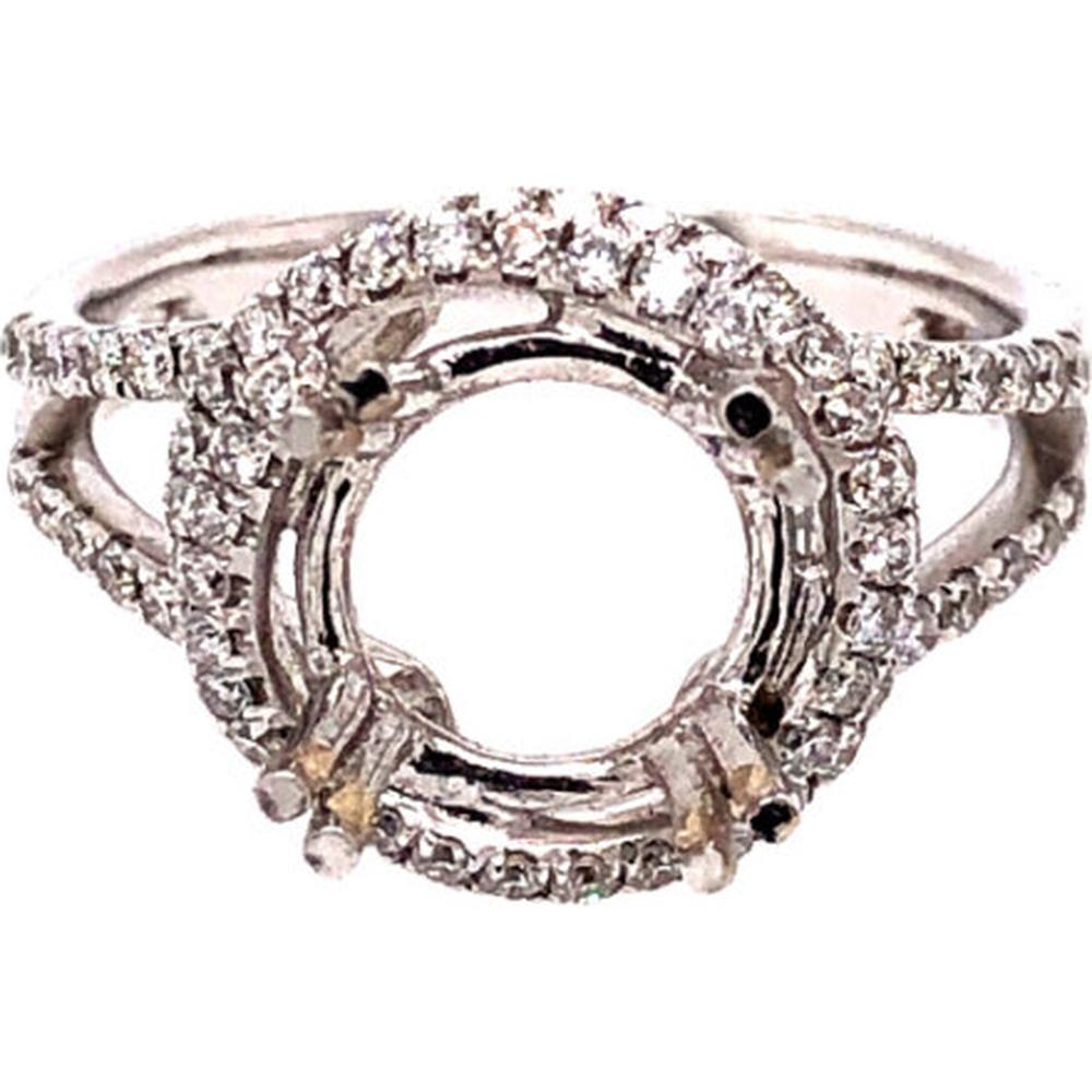 18K White Gold Semi-Mount Ring with Split Shank Diamond Halo-Style Setting for a Round Center Stone by Afarin