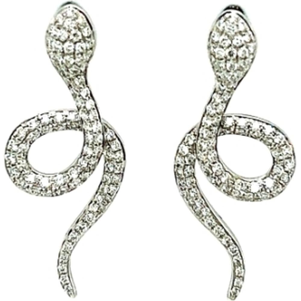 18K White Gold Serpent Drop Earrings with Pavé Set Diamonds by Afarin
