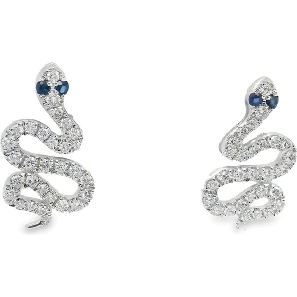 18K White Gold Serpent Earrings with Round Diamonds and Blue Sapphires by Afarin