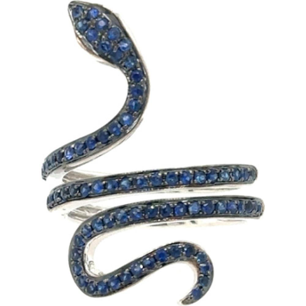 18K White Gold Serpent Wrap Ring with Blue Sapphires and Diamond Accents by Afarin