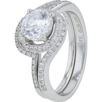 18K White Gold Simon G Diamond Semi-Mount Bridal Set with Pave Diamonds and CZ Center Stone - Customizable 6.5mm Setting