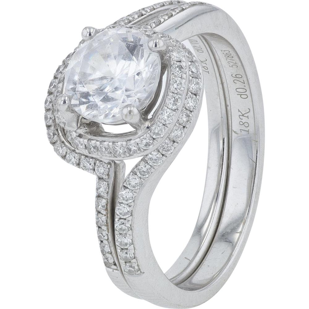 18K White Gold Simon G Diamond Semi-Mount Bridal Set with Pave Diamonds and CZ Center Stone - Customizable 6.5mm Setting