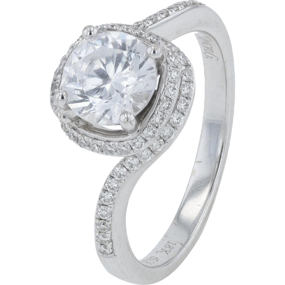 18K White Gold Simon G Diamond Semi-Mount Bridal Set with Pave Diamonds and CZ Center Stone - Customizable 6.5mm Setting
