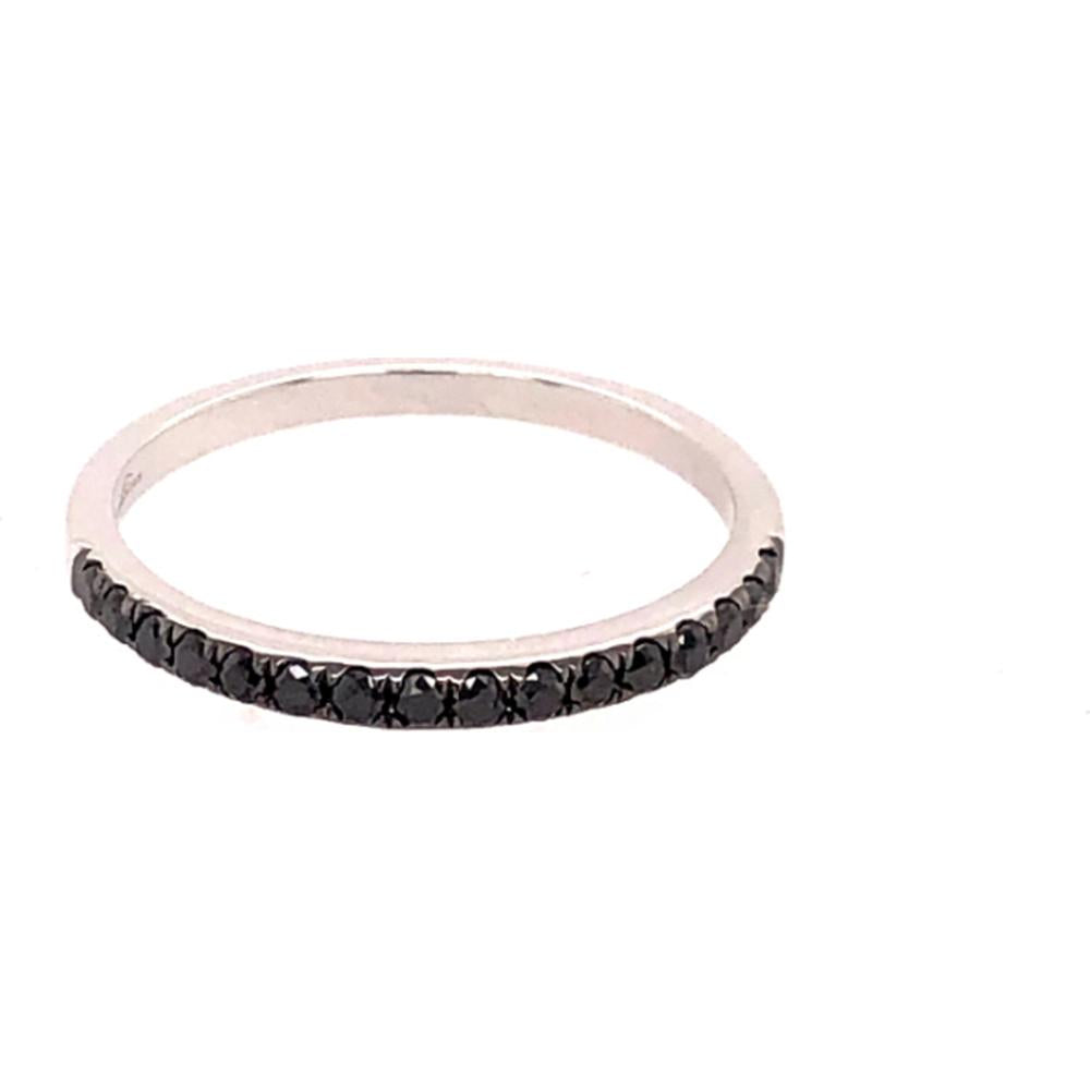 18K White Gold Slim Band Ring with Round Black Diamonds by Afarin