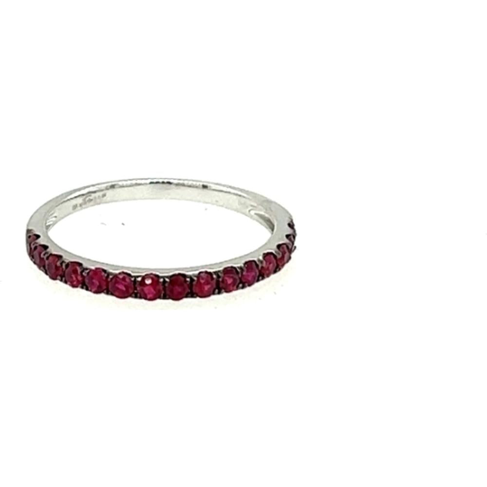 18K White Gold Slim Band Ring with Round Rubies by Afarin