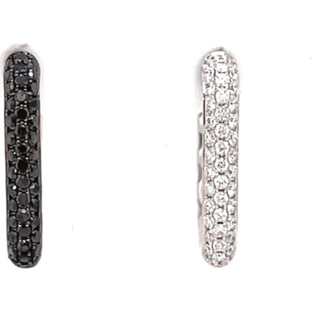 18K White Gold Slim Huggie Earrings with Black Diamonds by Afarin