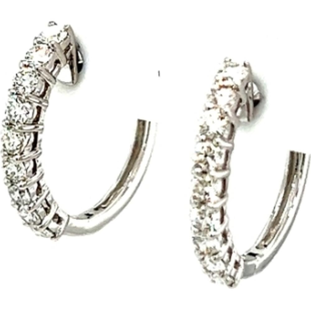 18K White Gold Small Hoop Earrings with Prong-Set Round Diamonds by Afarin