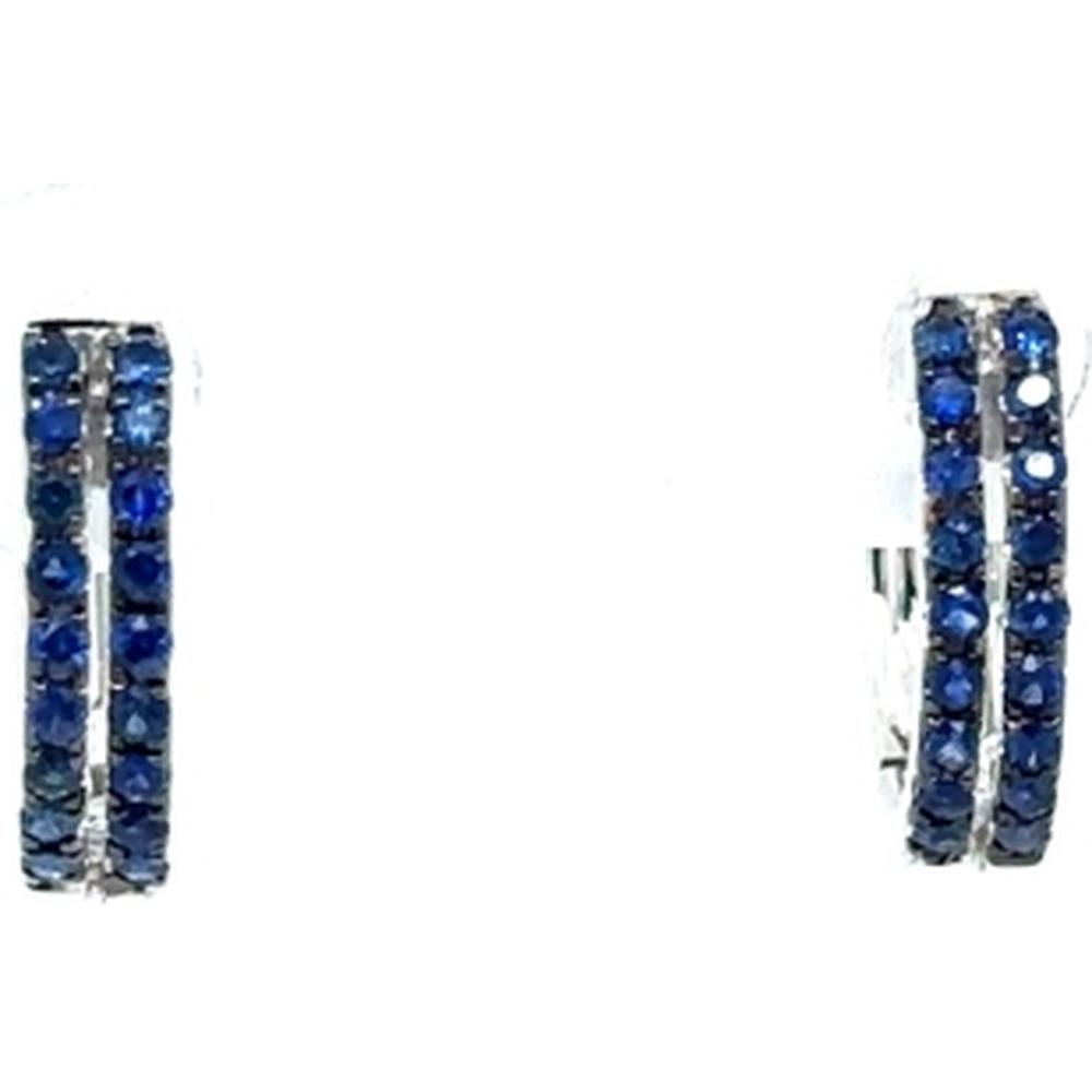 18K White Gold Small Hoop Earrings with Round Blue Sapphires by Afarin