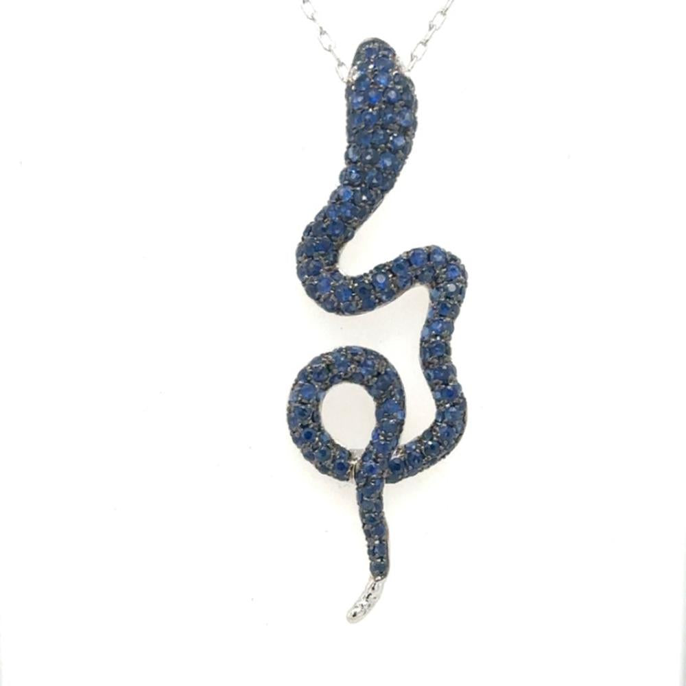 18K White Gold Snake Pendant with Blue Sapphires and Diamond Accents by Afarin