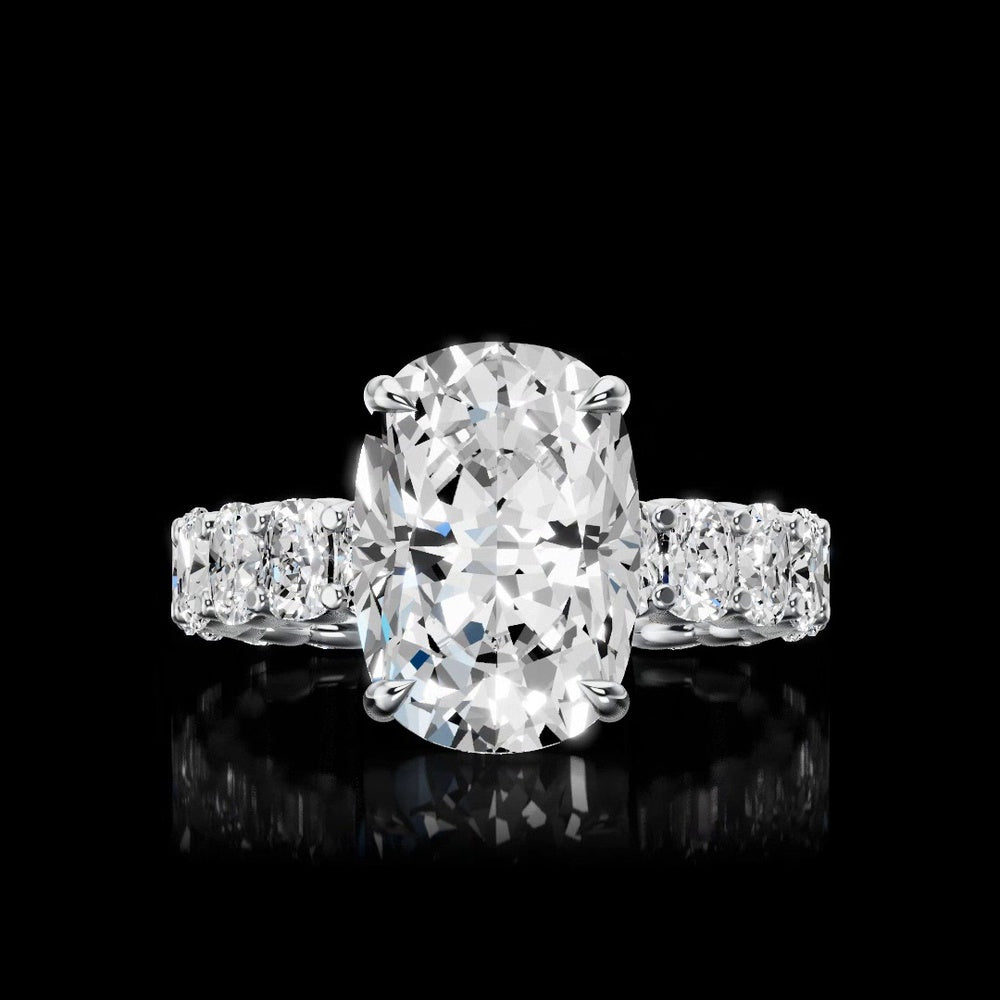 18K White Gold Solitaire Diamond Shank Ring with 2.62 Carat Cushion Brilliant Cut Lab Diamonds E-F VS1 - Covaloro Fine Jewelry