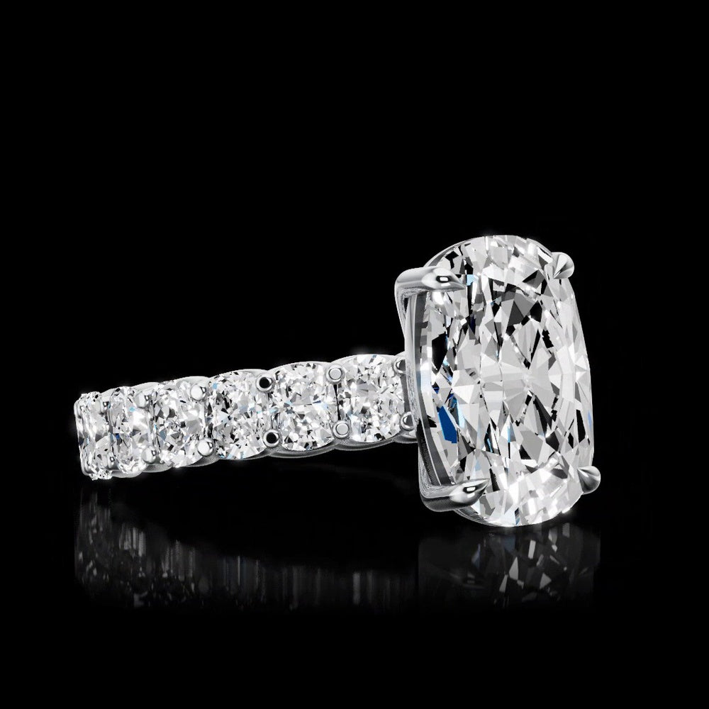 18K White Gold Solitaire Diamond Shank Ring with 2.62 Carat Cushion Brilliant Cut Lab Diamonds E-F VS1 - Covaloro Fine Jewelry
