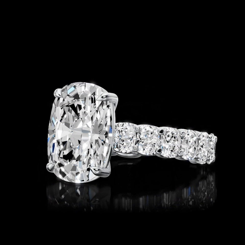 18K White Gold Solitaire Diamond Shank Ring with 2.62 Carat Cushion Brilliant Cut Lab Diamonds E-F VS1 - Covaloro Fine Jewelry