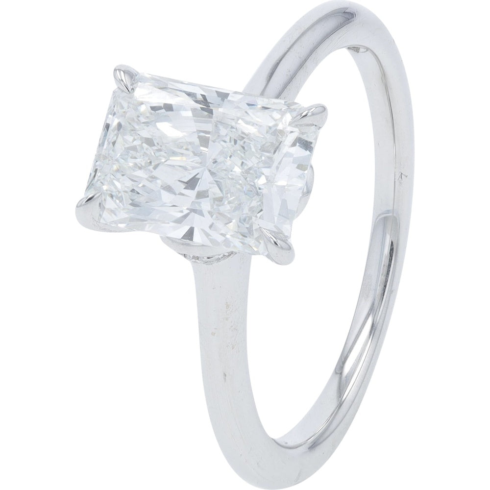 18K White Gold Solitaire Engagement Ring with 2.00 Carat Emerald Cut Lab Grown Diamond - 2.13 Carat Total Diamond Weight