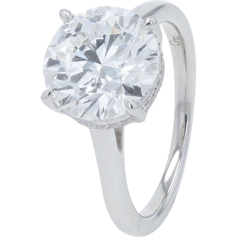 18K White Gold Solitaire Engagement Ring with 4-Prong Set Round Lab Grown Diamond - 4.10 Carat Total Diamond Weight
