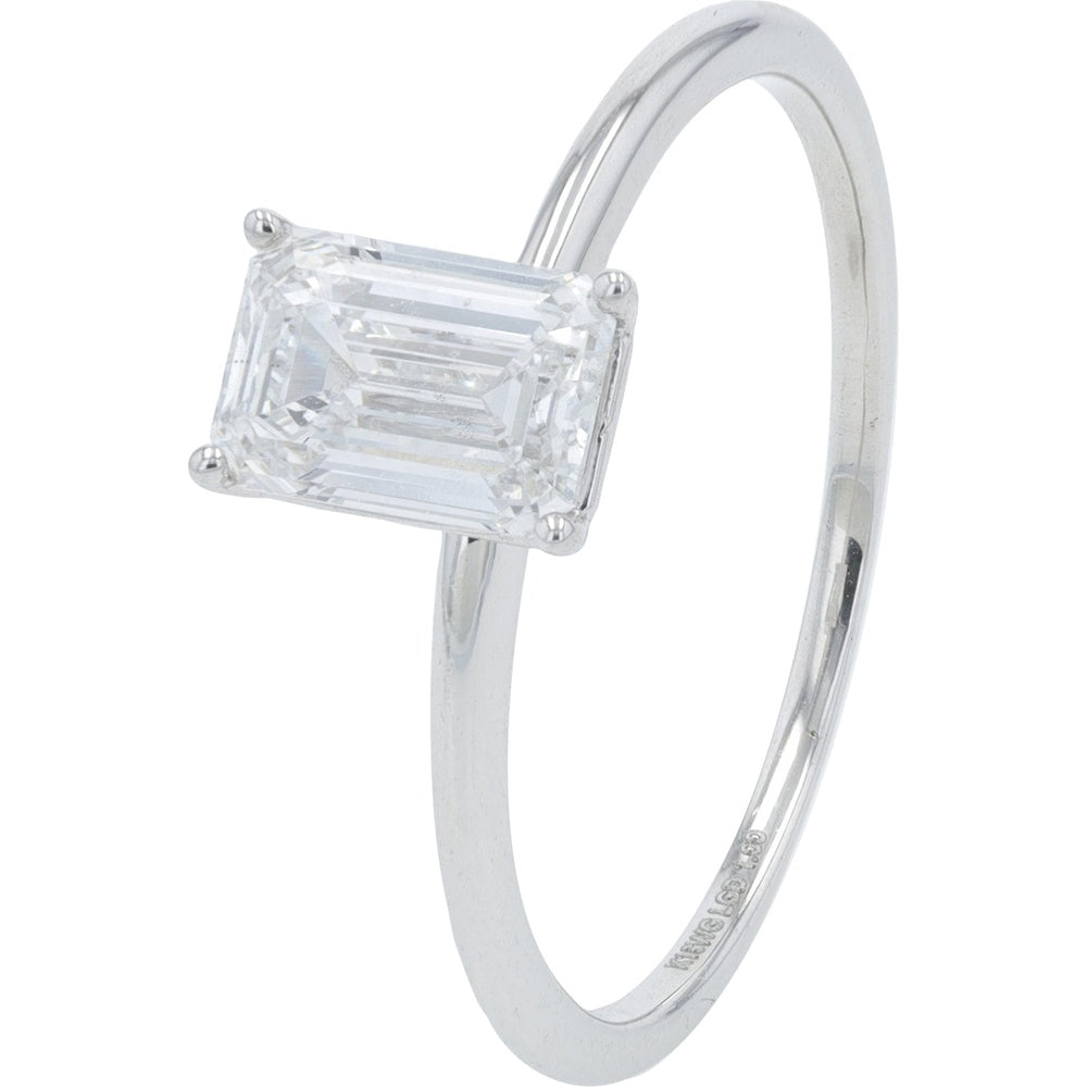 18K White Gold Solitaire Engagement Ring with Emerald Cut Lab Grown Diamond - 1.00 Carat Total Diamond Weight