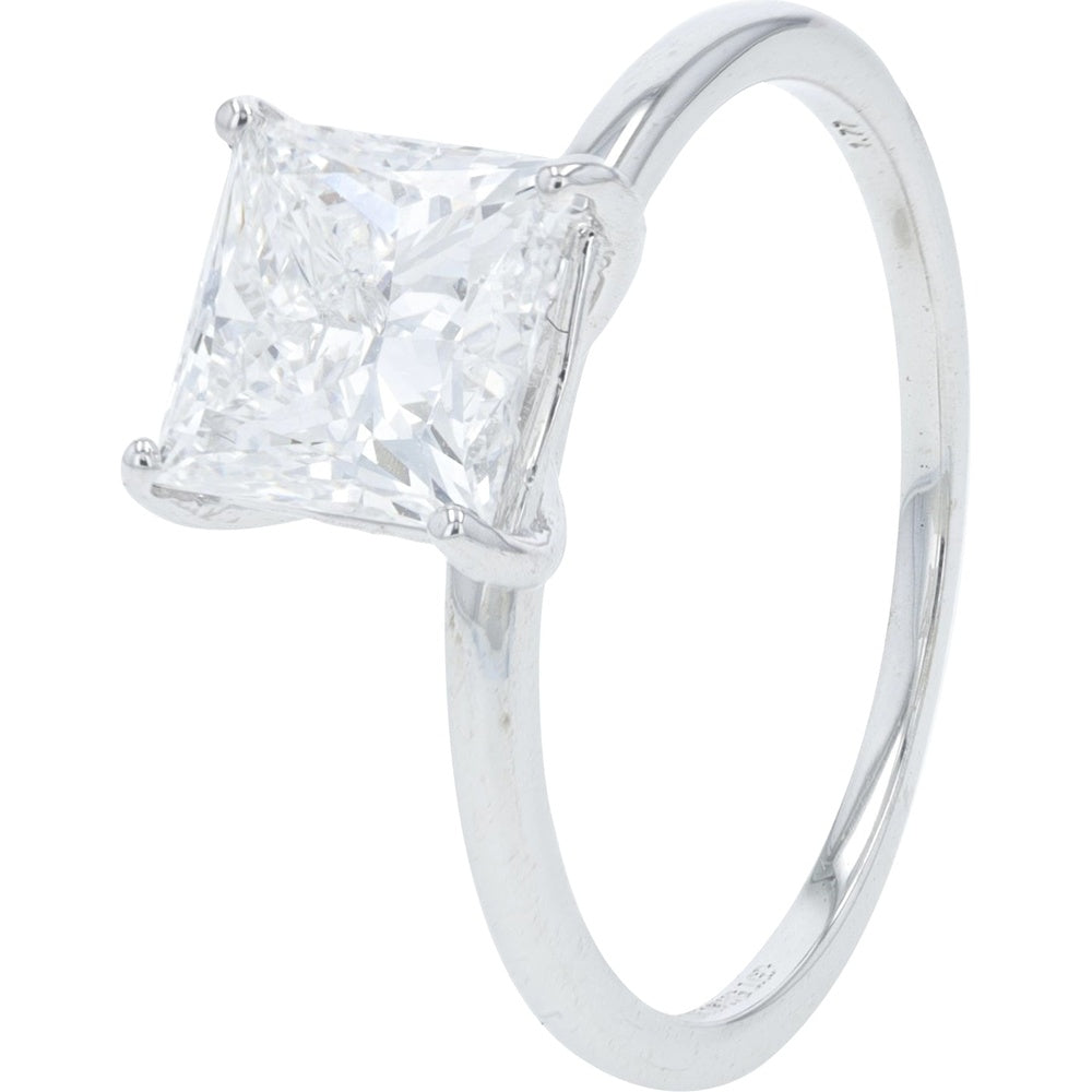 18K White Gold Solitaire Engagement Ring with Princess Cut Lab Grown Diamond - 1.77 Carat Total Diamond Weight
