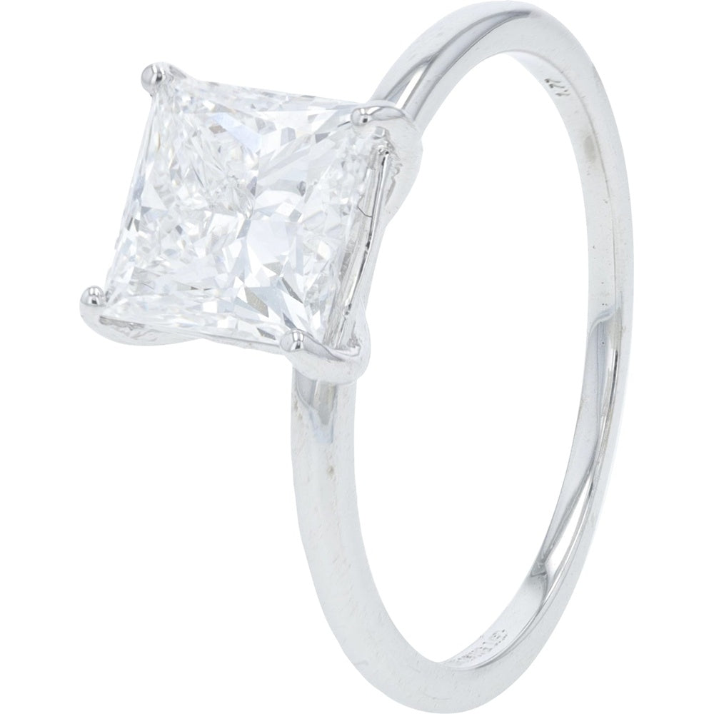 18K White Gold Solitaire Engagement Ring with Princess Cut Lab Grown Diamond - 1.95 Carat Total Diamond Weight