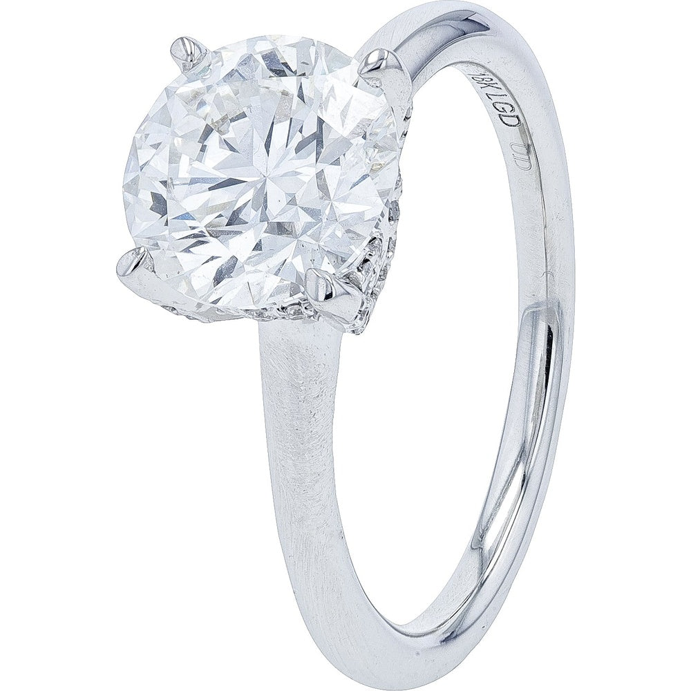 18K White Gold Solitaire Engagement Ring with Round Lab Grown Diamond - 2.15 Carat Total Diamond Weight
