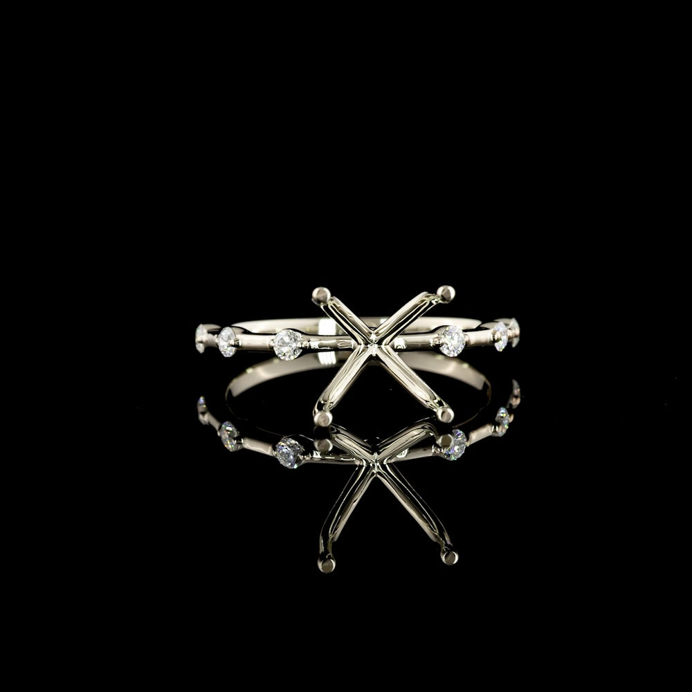 18K White Gold Solitaire Ring with Crisscross Shank and Round Brilliant Cut Lab Diamonds - 3.15 Carat Total Diamond Weight (3.00 Carats Center, 0.15 Carats Accents) GIA Certified E VS1 - Covaloro Fine Jewelry