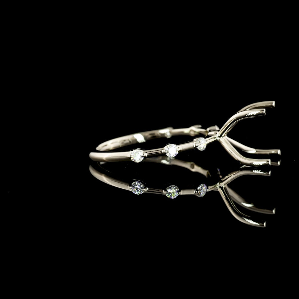 18K White Gold Solitaire Ring with Crisscross Shank and Round Brilliant Cut Lab Diamonds - 3.15 Carat Total Diamond Weight (3.00 Carats Center, 0.15 Carats Accents) GIA Certified E VS1 - Covaloro Fine Jewelry