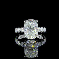 18K White Gold Solitaire Shank Ring featuring a 5.09 Carat Cushion Brilliant Lab Diamond with 1.80 Carat Accent Diamonds - IGI Certified, 6.89 Total Carat Weight - Covaloro Fine Jewelry