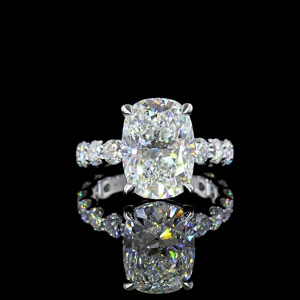 18K White Gold Solitaire Shank Ring featuring a 5.09 Carat Cushion Brilliant Lab Diamond with 1.80 Carat Accent Diamonds - IGI Certified, 6.89 Total Carat Weight - Covaloro Fine Jewelry