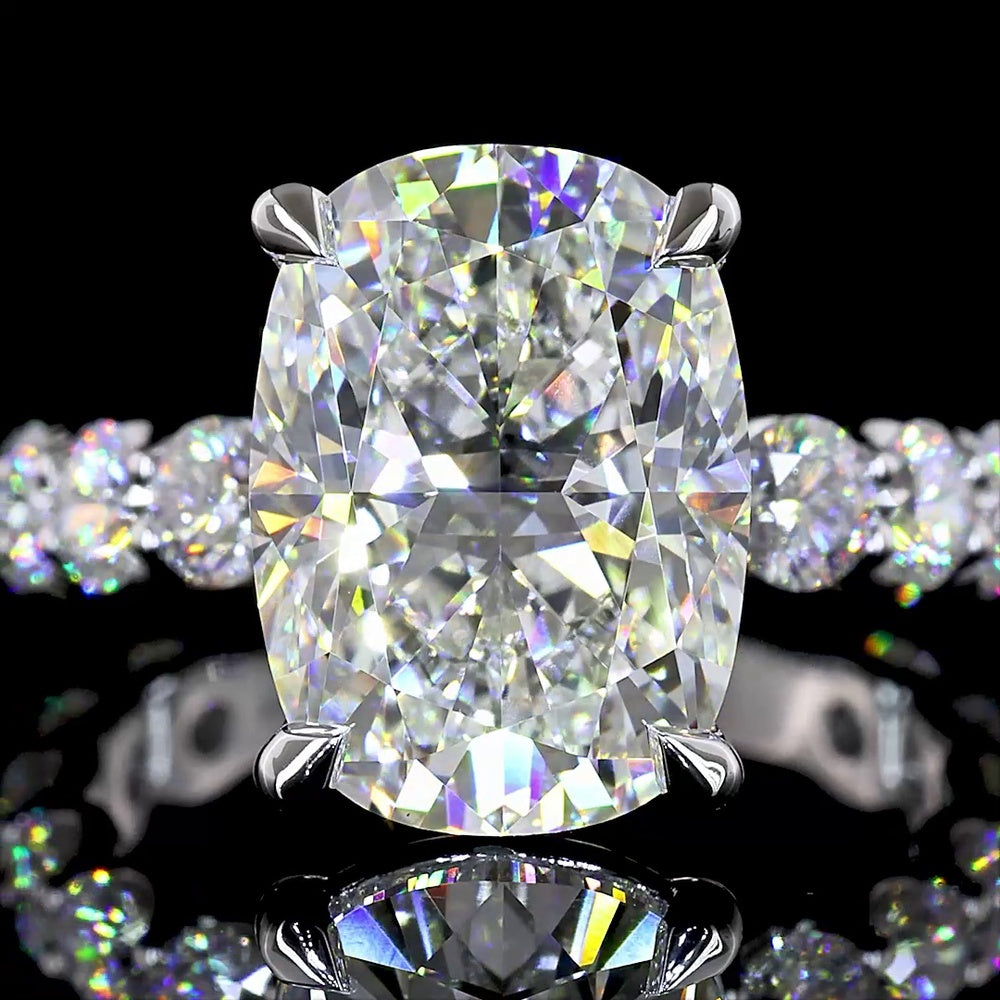 18K White Gold Solitaire Shank Ring featuring a 5.09 Carat Cushion Brilliant Lab Diamond with 1.80 Carat Accent Diamonds - IGI Certified, 6.89 Total Carat Weight - Covaloro Fine Jewelry
