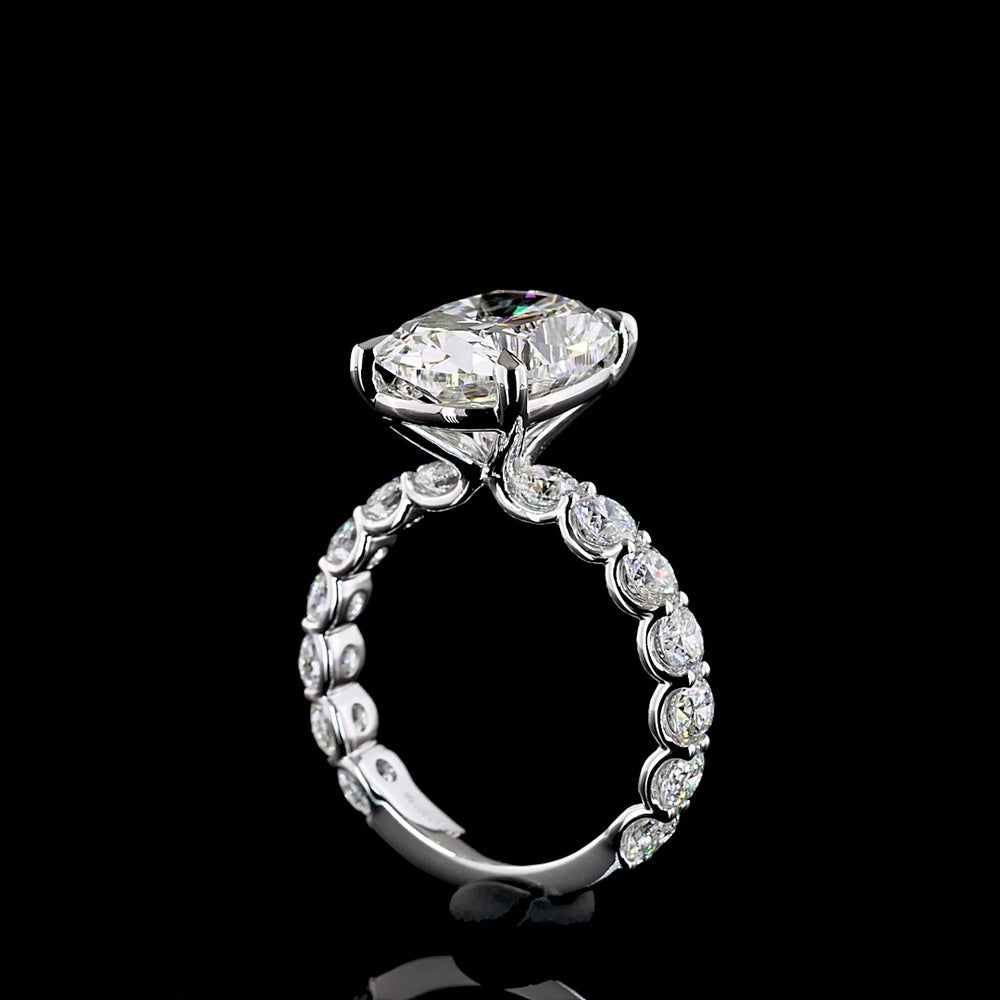 18K White Gold Solitaire Shank Ring featuring a 5.09 Carat Cushion Brilliant Lab Diamond with 1.80 Carat Accent Diamonds - IGI Certified, 6.89 Total Carat Weight - Covaloro Fine Jewelry