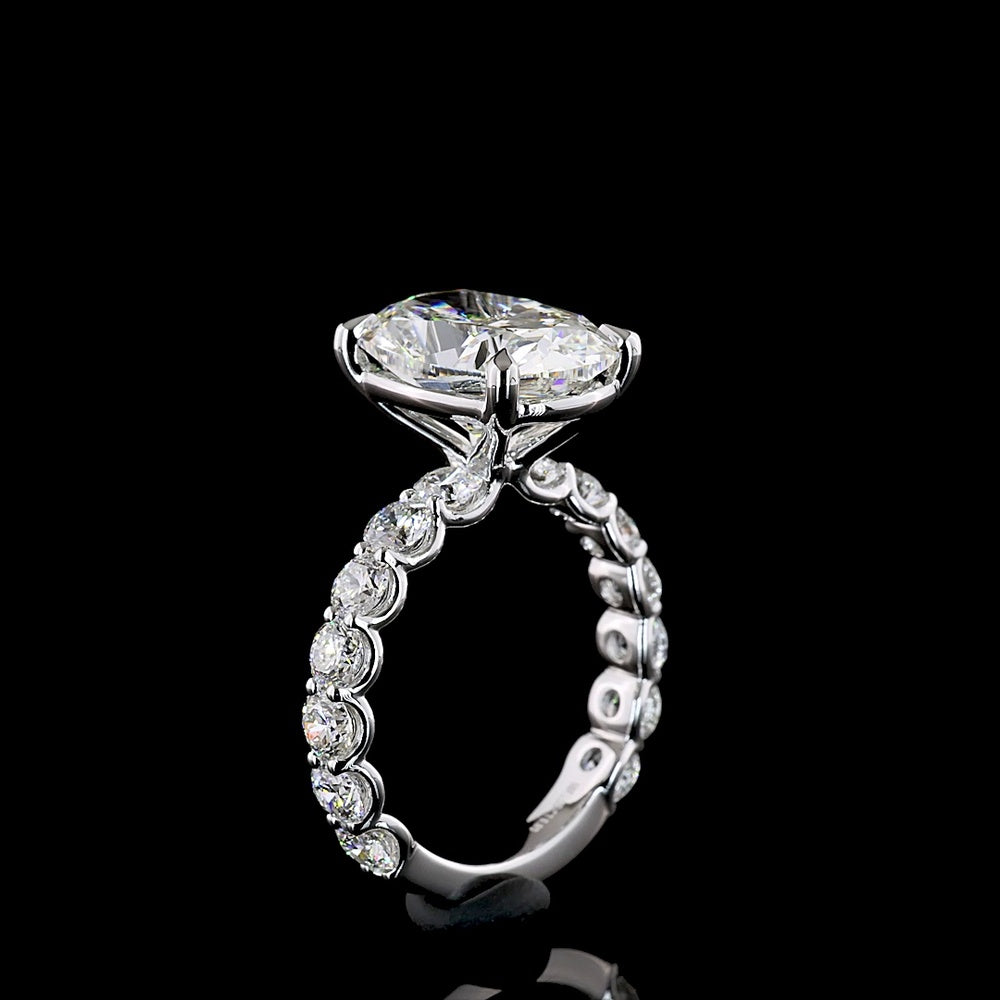 18K White Gold Solitaire Shank Ring featuring a 5.09 Carat Cushion Brilliant Lab Diamond with 1.80 Carat Accent Diamonds - IGI Certified, 6.89 Total Carat Weight - Covaloro Fine Jewelry