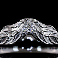 18K White Gold Special Contour Eternity Band with Leaf Motif and 5 Round Lab Diamonds - 0.03 Total Carat Weight, E-F Color, VS1 Clarity - Covaloro Fine Jewelry