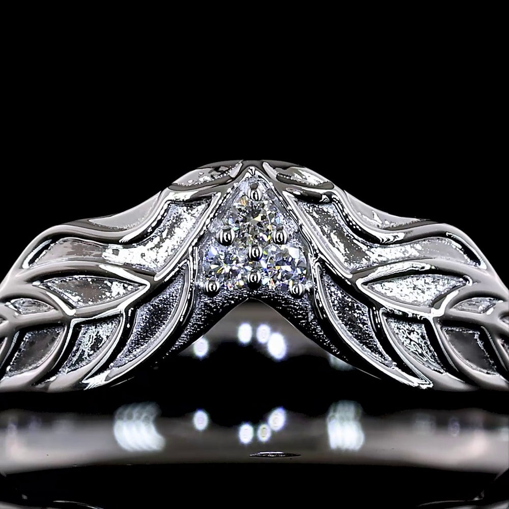 18K White Gold Special Contour Eternity Band with Leaf Motif and 5 Round Lab Diamonds - 0.03 Total Carat Weight, E-F Color, VS1 Clarity - Covaloro Fine Jewelry