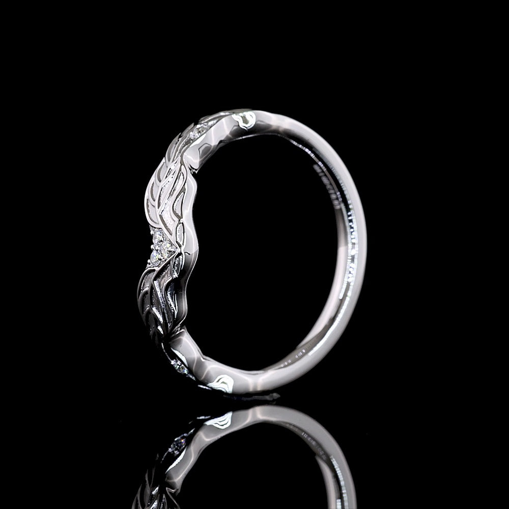 18K White Gold Special Contour Eternity Band with Leaf Motif and 5 Round Lab Diamonds - 0.03 Total Carat Weight, E-F Color, VS1 Clarity - Covaloro Fine Jewelry