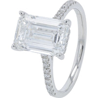 18K White Gold Split Shank Bridal Set with 4.00 Carat Emerald Cut Lab Grown Diamond and Pavé Band - 4.50 Carat Total Diamond Weight