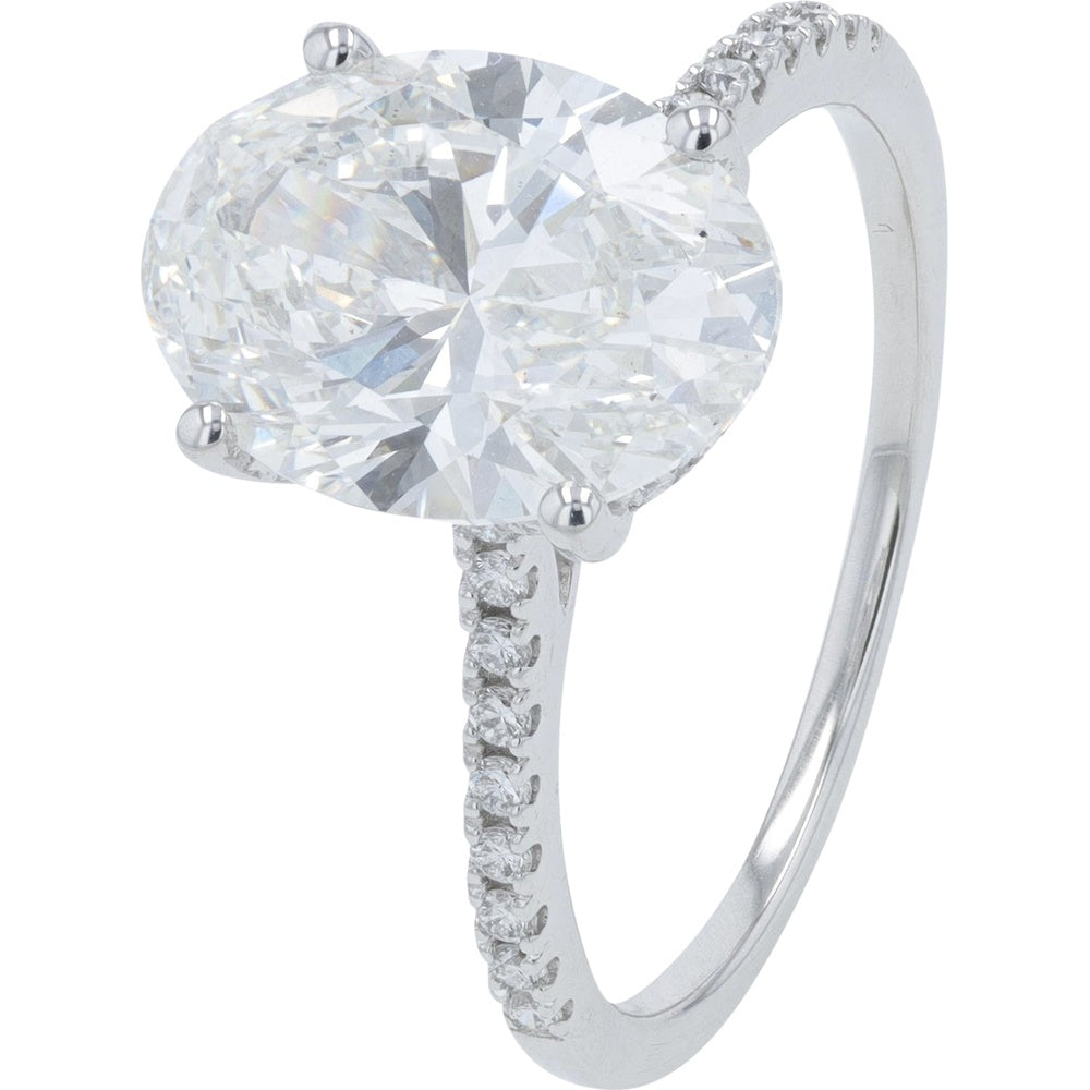 18K White Gold Split Shank Bridal Set with 4.00 Carat Oval Lab Grown Diamond and Accent Stones - 4.50 Carat Total Diamond Weight