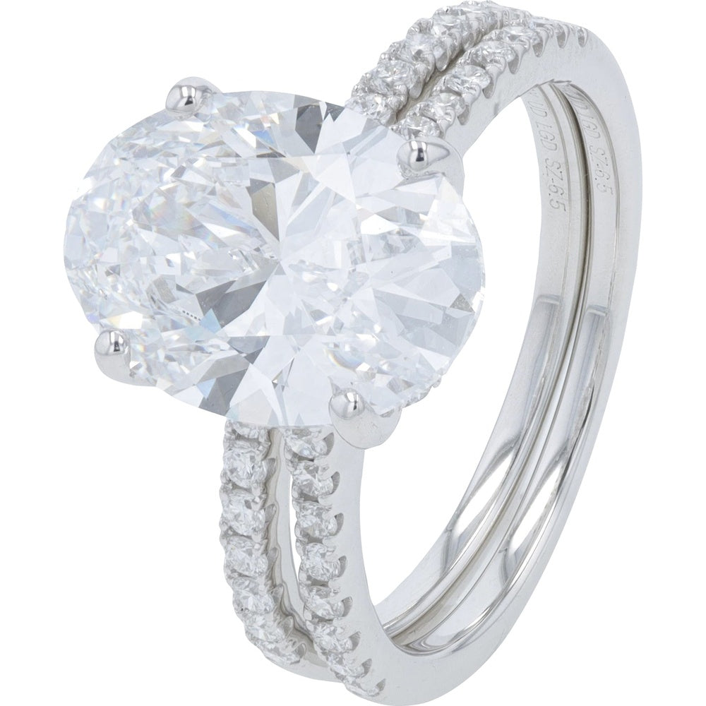 18K White Gold Split-Shank Bridal Set with 4.00 Carat Oval Lab Grown Diamond and Pavé Band - 4.50 Carat Total Diamond Weight