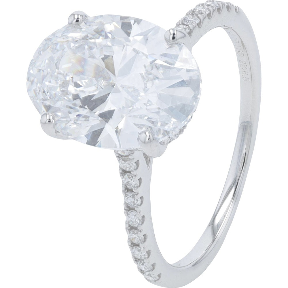 18K White Gold Split-Shank Bridal Set with 4.00 Carat Oval Lab Grown Diamond and Pavé Band - 4.50 Carat Total Diamond Weight