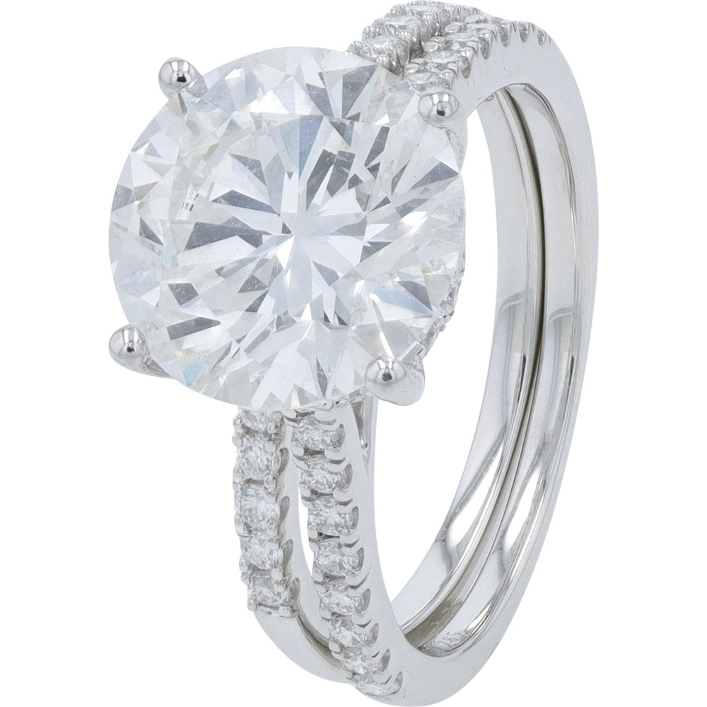 18K White Gold Split Shank Bridal Set with 4.00 Carat Round Lab Grown Diamond and 0.50 Carat Accent Diamonds - 4.50 Carat Total Weight