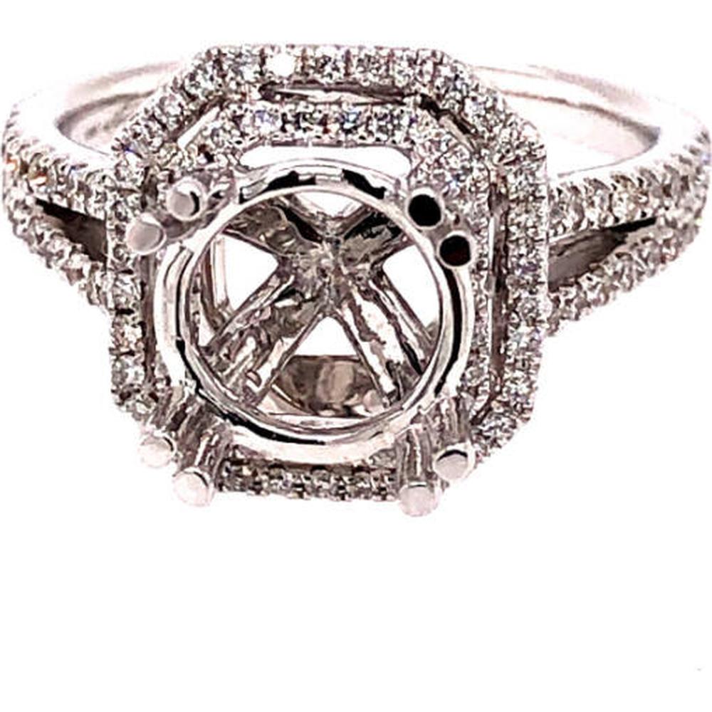 18K White Gold Split Shank Halo Diamond Ring Setting for Round Center Stone by Afarin