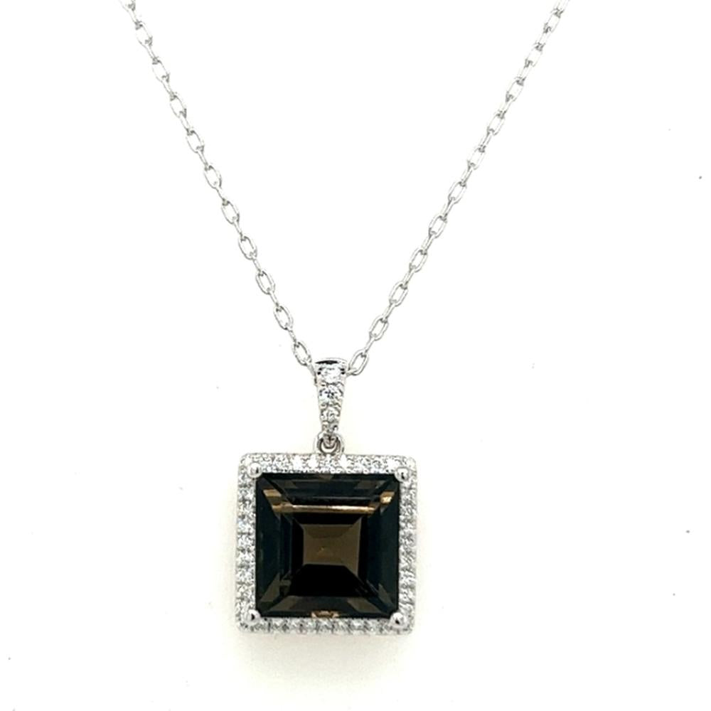 18K White Gold Square Tourmaline Pendant with Diamond Halo Necklace by Afarin