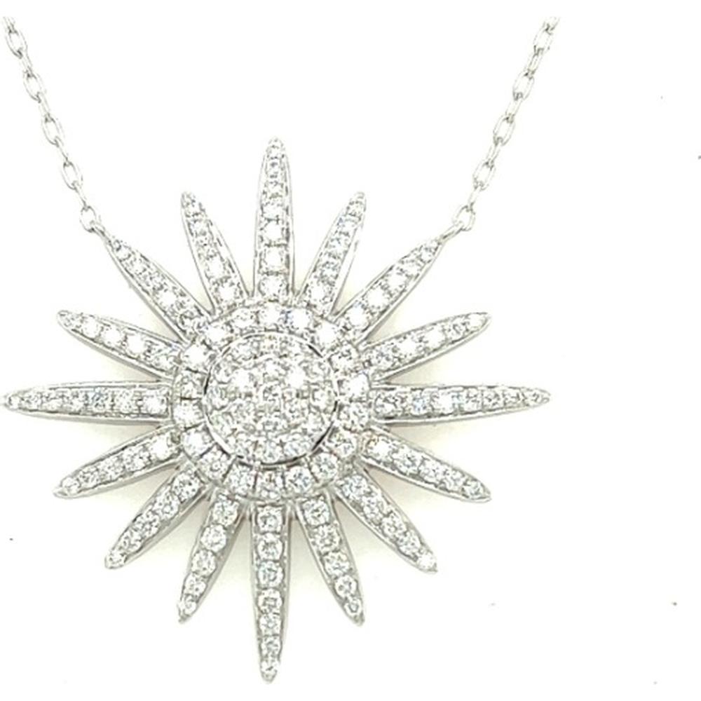 18K White Gold Starburst Diamond Pendant Necklace by Afarin