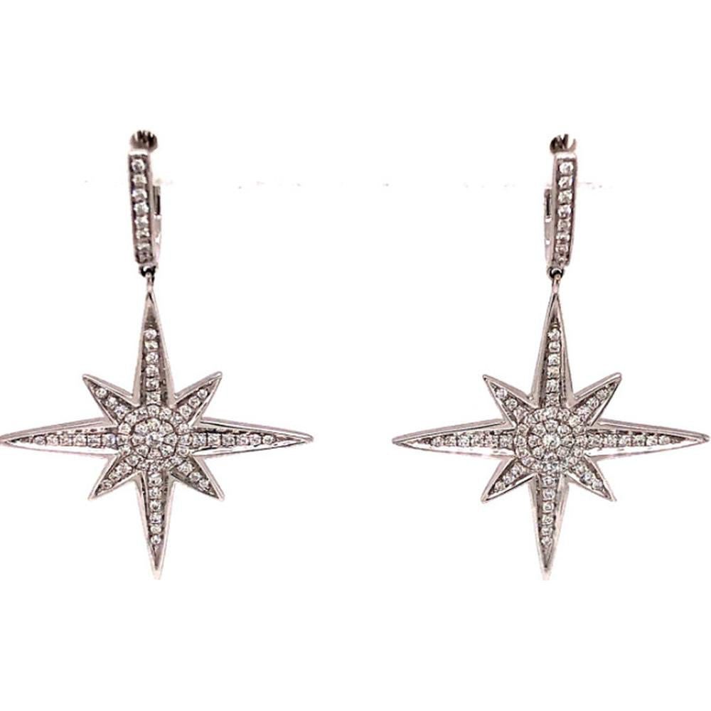 18K White Gold Starburst Drop Earrings with Round Diamonds by Afarin