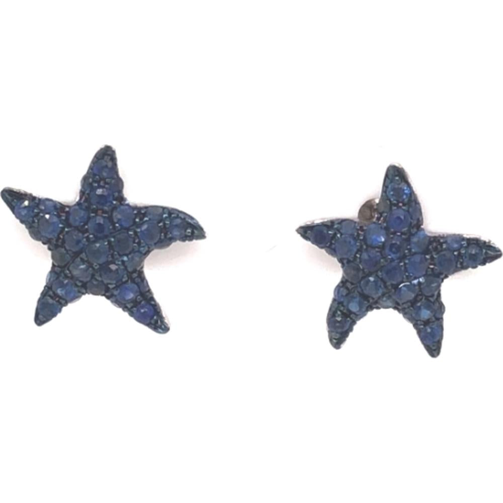 18K White Gold Starfish Earrings with Blue Sapphires by Afarin