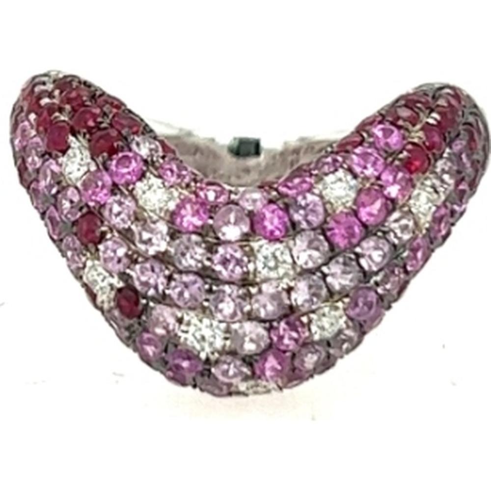 18K White Gold Statement Band Ring with Pavé Diamonds, Rubies, and Pink Sapphires by Afarin