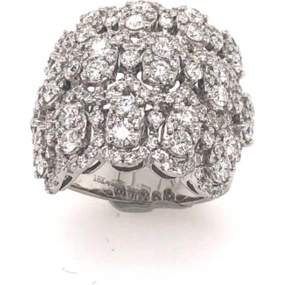 18K White Gold Statement Ring with Round Diamond Cluster Dome Design by Afarin
