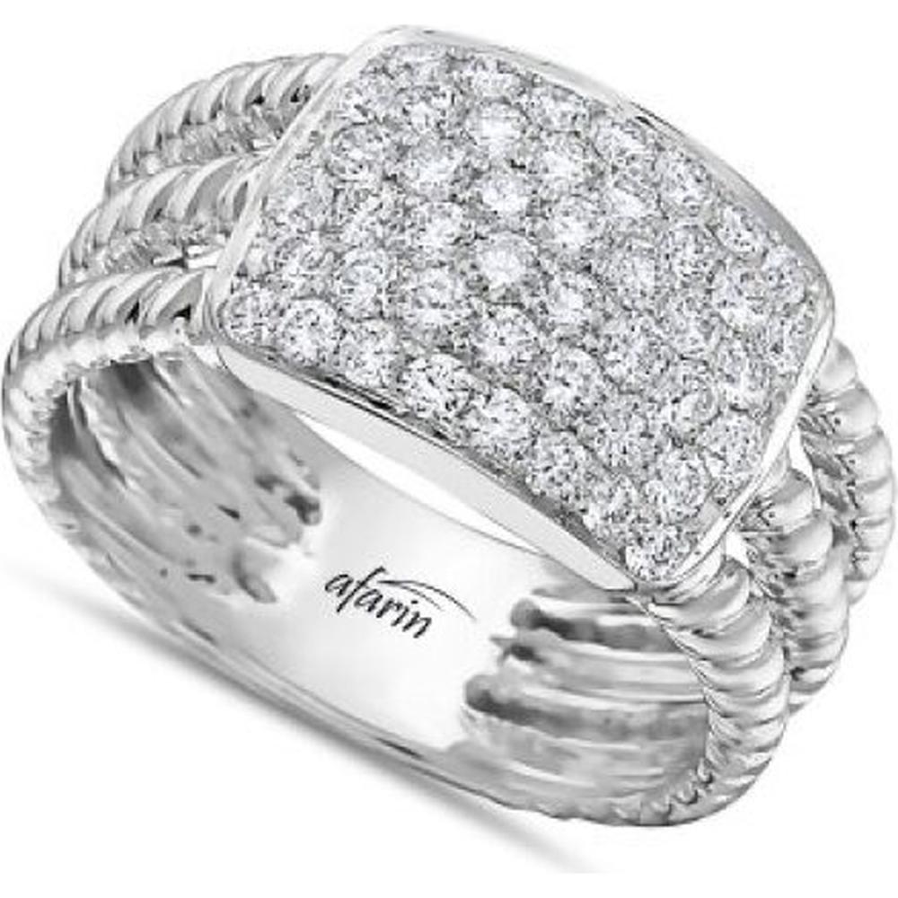 18K White Gold Statement Ring with Round Pave-Set Diamonds by Afarin