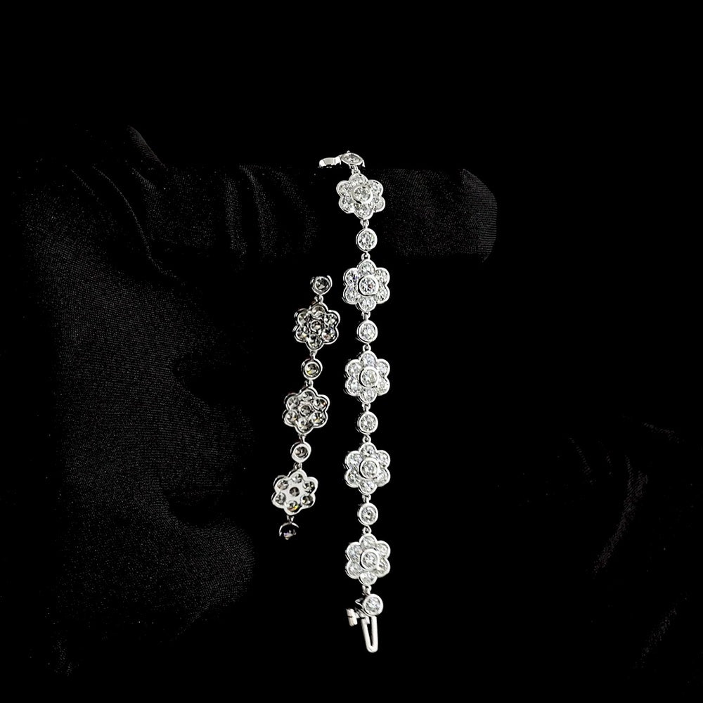 18K White Gold Station Bracelet with Bezel Set Round Lab Diamonds in Floral Motif Design - 7.65 Carats Total Diamond Weight - Covaloro Fine Jewelry