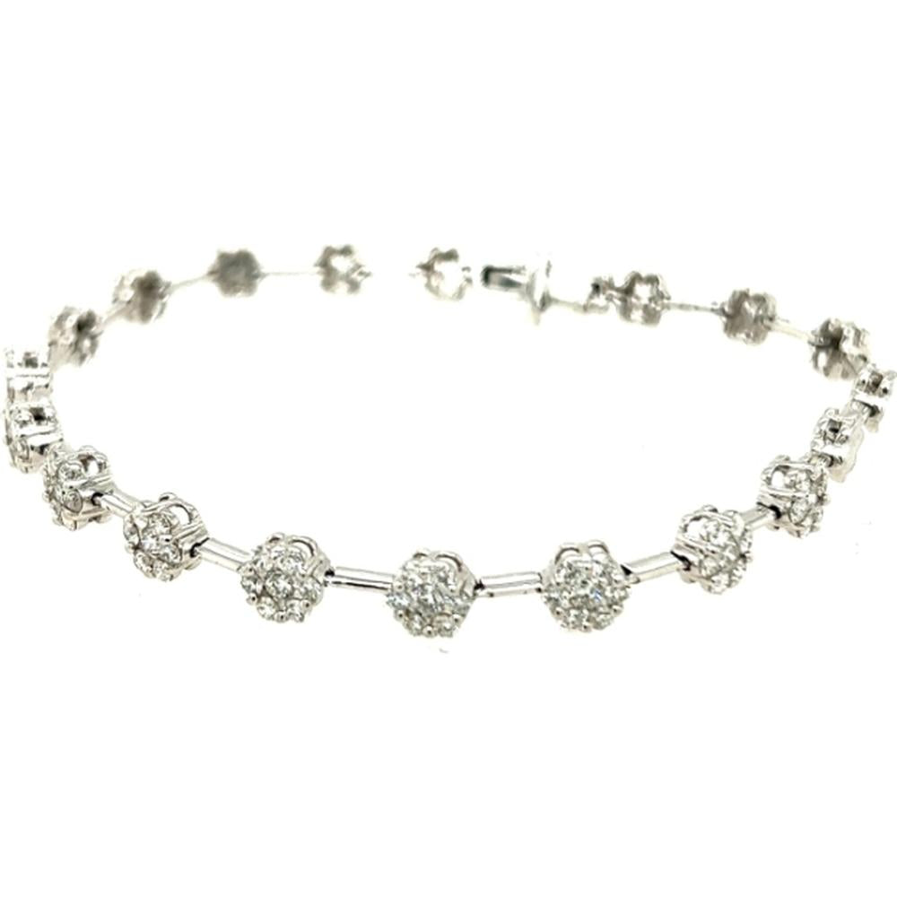 18K White Gold Station Bracelet with Round Diamond Cluster Motifs by Afarin