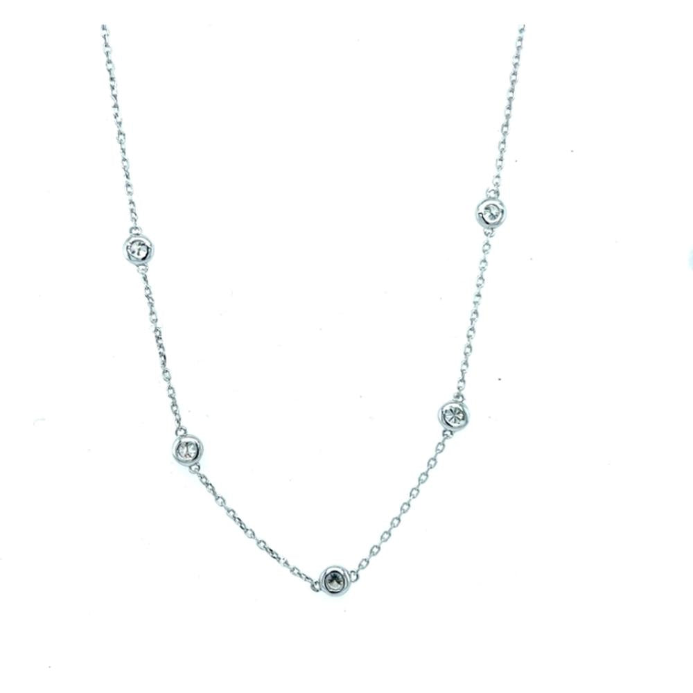 18K White Gold Station Necklace with Bezel-Set Round Diamonds by Afarin