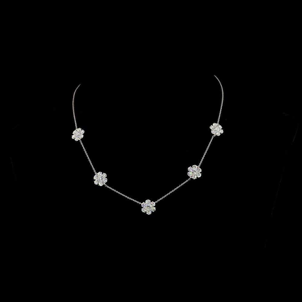 18K White Gold Station Necklace with Floral Motif Brilliant Cut Lab Diamonds - 4.90 Carat Total Diamond Weight - Covaloro Fine Jewelry