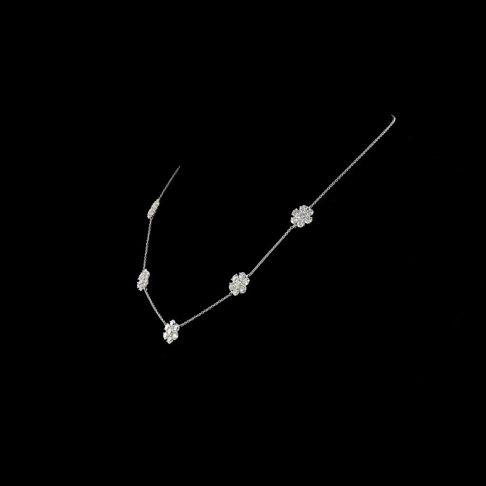 18K White Gold Station Necklace with Floral Motif Brilliant Cut Lab Diamonds - 4.90 Carat Total Diamond Weight - Covaloro Fine Jewelry